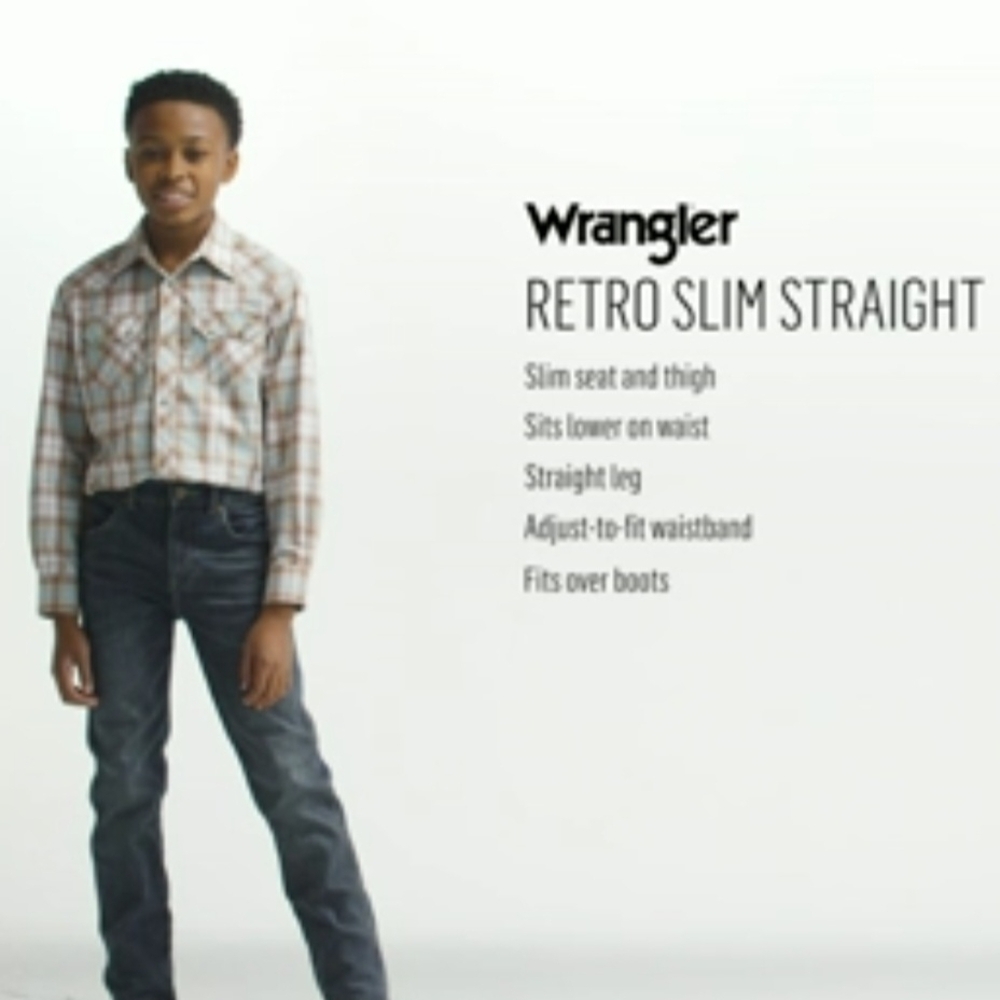 Wrangler Boys Retro Slim Straight Jeans - Dark Blue Size 9 Regular